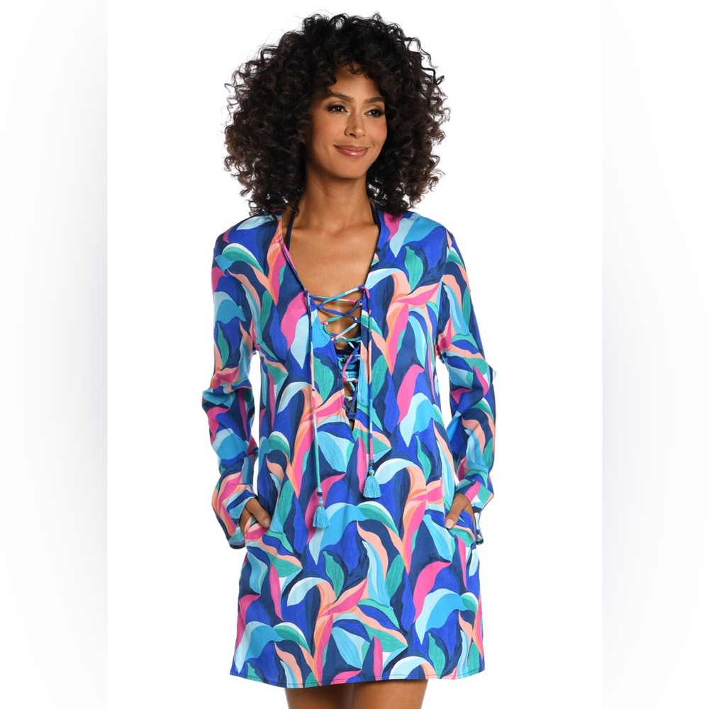 La Blanca painted leaves v neck tunic